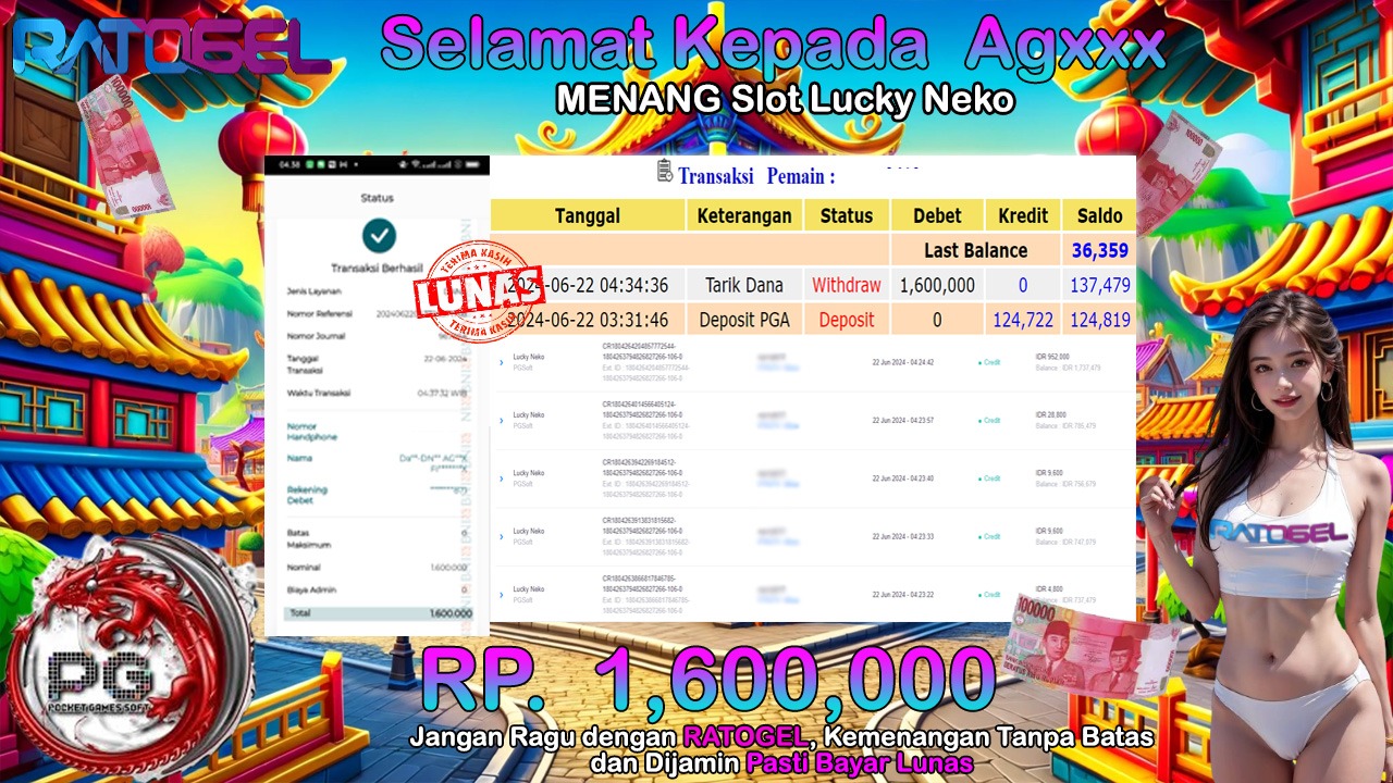 BUKTI JACKPOT SLOT LUCKY NEKO TERPERCAYA DI INDONESIA TGL 22-06-2024