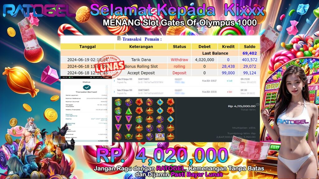 BUKTI JACKPOT SLOT  GATES OF OLYMPUS 1000 TERPERCAYA DI INDONESIA TGL 19-06-2024