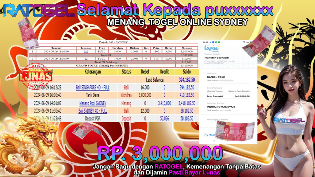 BUKTI JP TOGEL ONLINE POOL SYDNEY TERPERCAYA DI INDONESIA TGL 09-06-2024