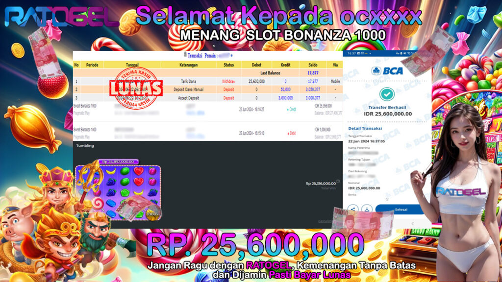 BUKTI JACKPOT SLOT SWEET BONANZA 1000 TERPERCAYA DI INDONESIA TGL 22-06-2024