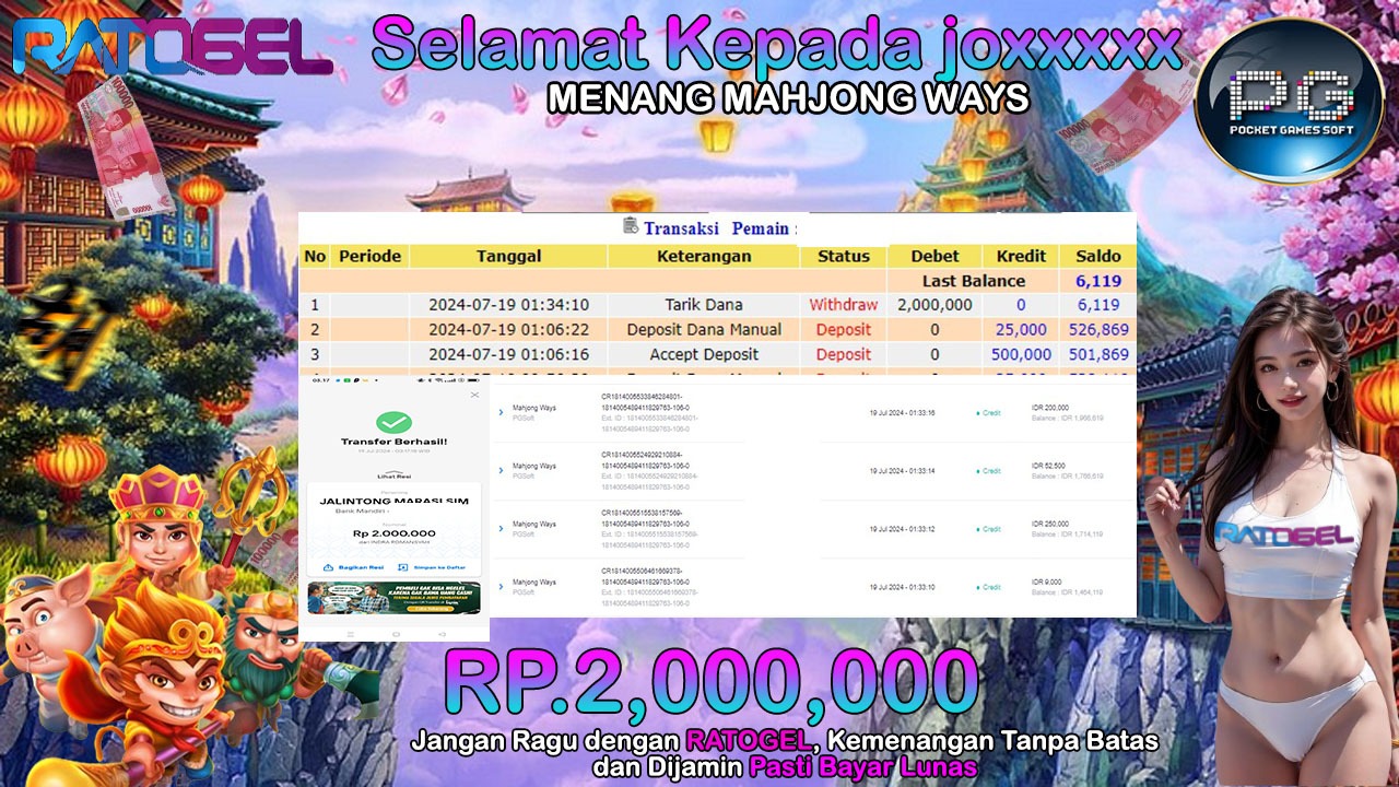 BUKTI JACKPOT SLOT MAHJONG WAYS TERPERCAYA DI INDONESIA TGL 19-07-2024