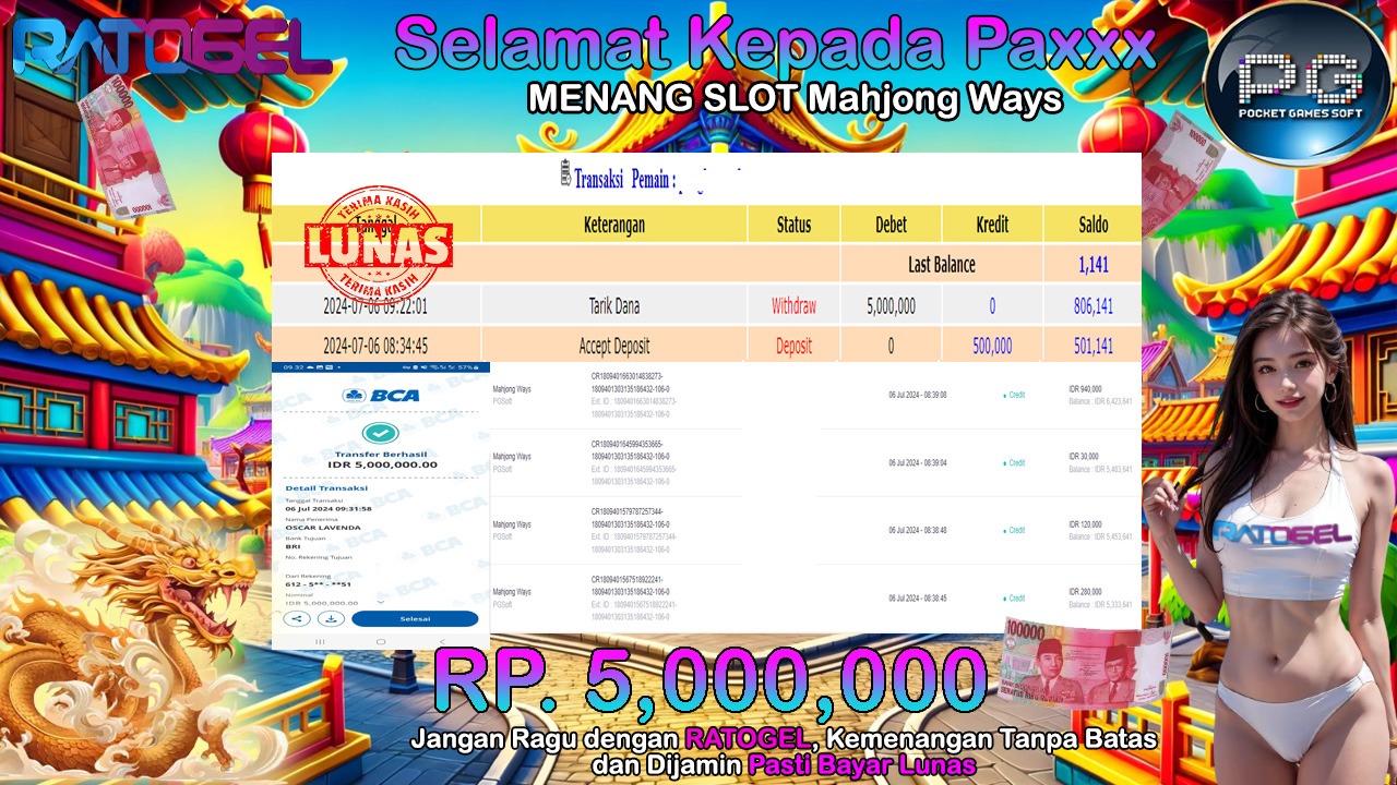 BUKTI JACKPOT SLOT GATES MAHJONG WAYS TERPERCAYA DI INDONESIA TGL 06-07-2024