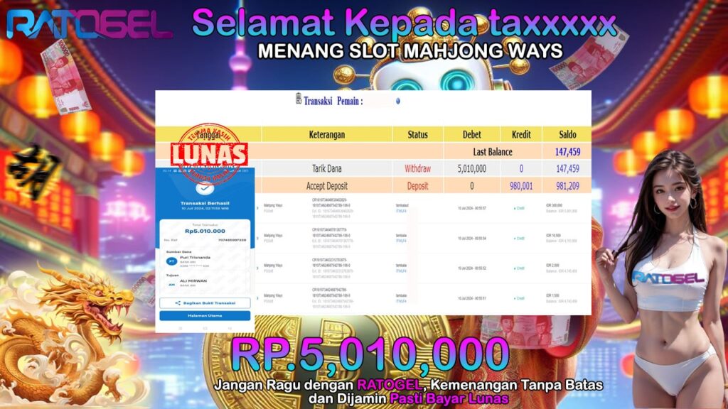 BUKTI JACKPOT SLOT MAHJONG WAYS TERPERCAYA DI INDONESIA TGL 10-07-2024