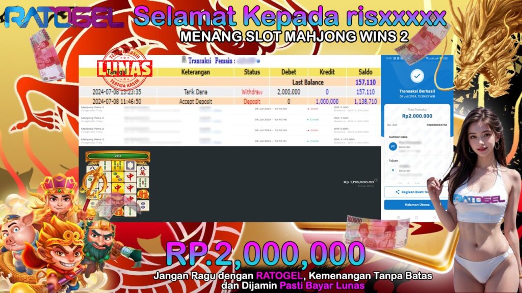 BUKTI JACKPOT SLOT MAHJONG WINS 2 TERPERCAYA DI INDONESIA TGL 08-07-2024