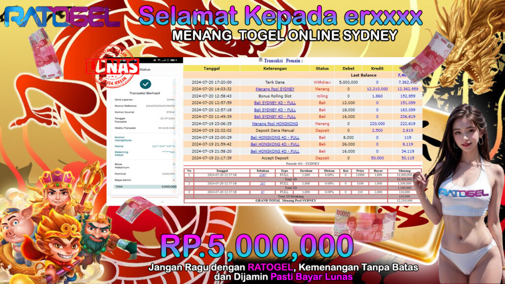 BUKTI JACKPOT TOGEL ONLINE SYDNEY  TERPERCAYA DI INDONESIA TGL 20-07-2024