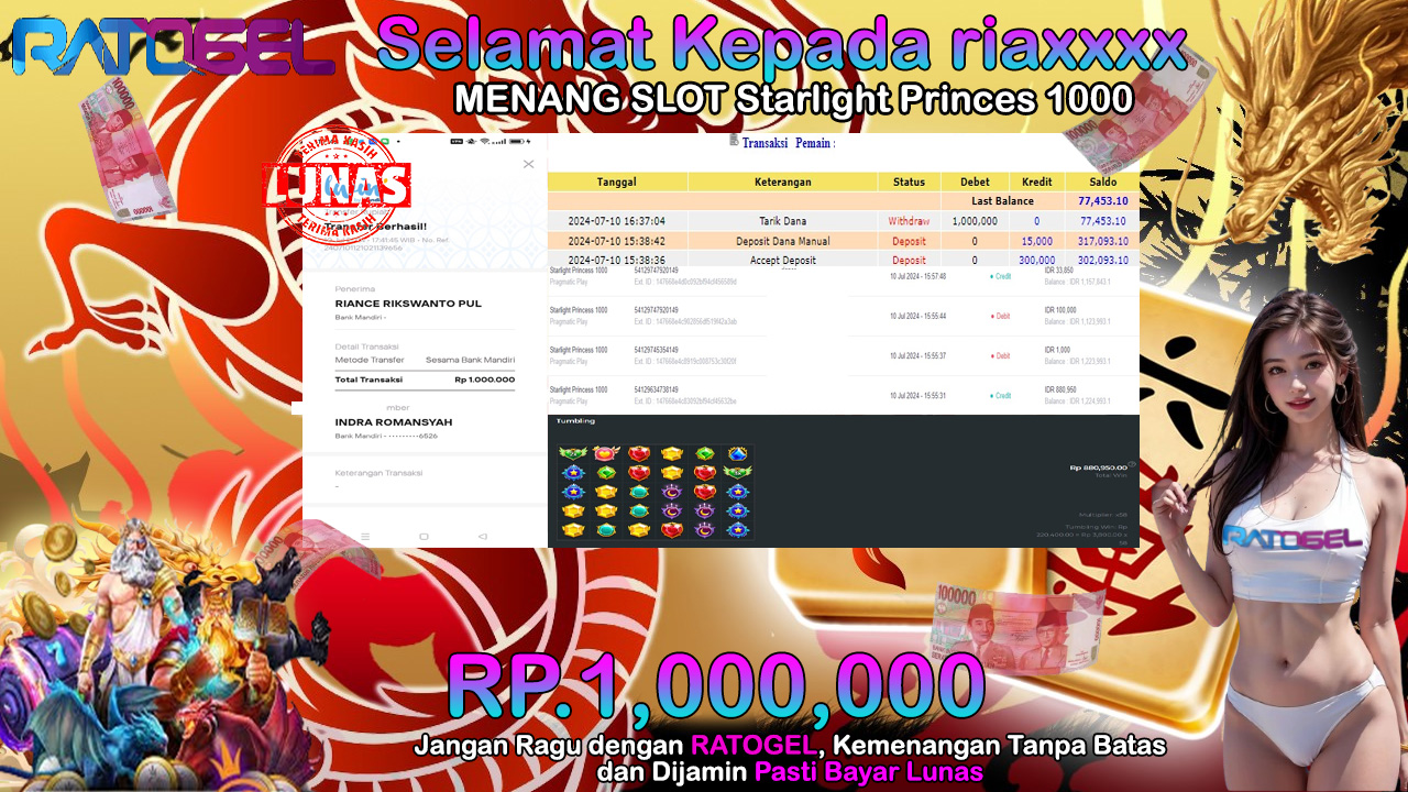 BUKTI JACKPOT SLOT STARLIGHT PRINCESS 1000 TERPERCAYA DI INDONESIA TGL 10-07-2024