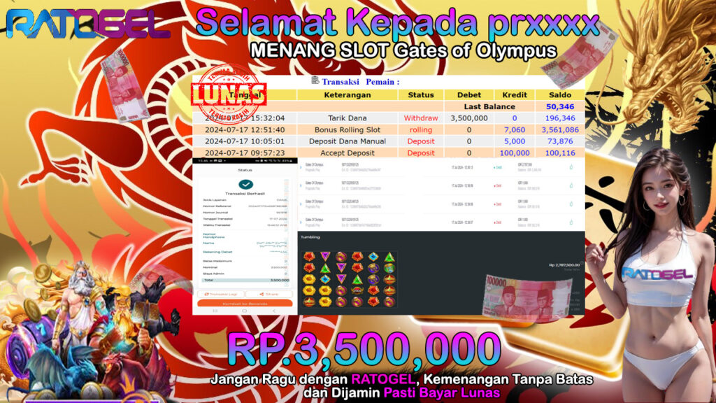 BUKTI JACKPOT SLOT GATES OF OLYMPUS  TERPERCAYA DI INDONESIA TGL 17-07-2024