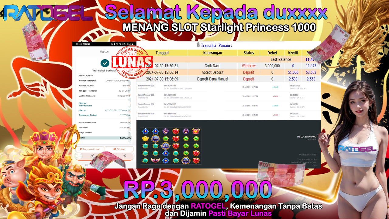 BUKTI JACKPOT SLOT STARLIGHT PRINCESS 1000 TERPERCAYA DI INDONESIA TGL 30-07-2024