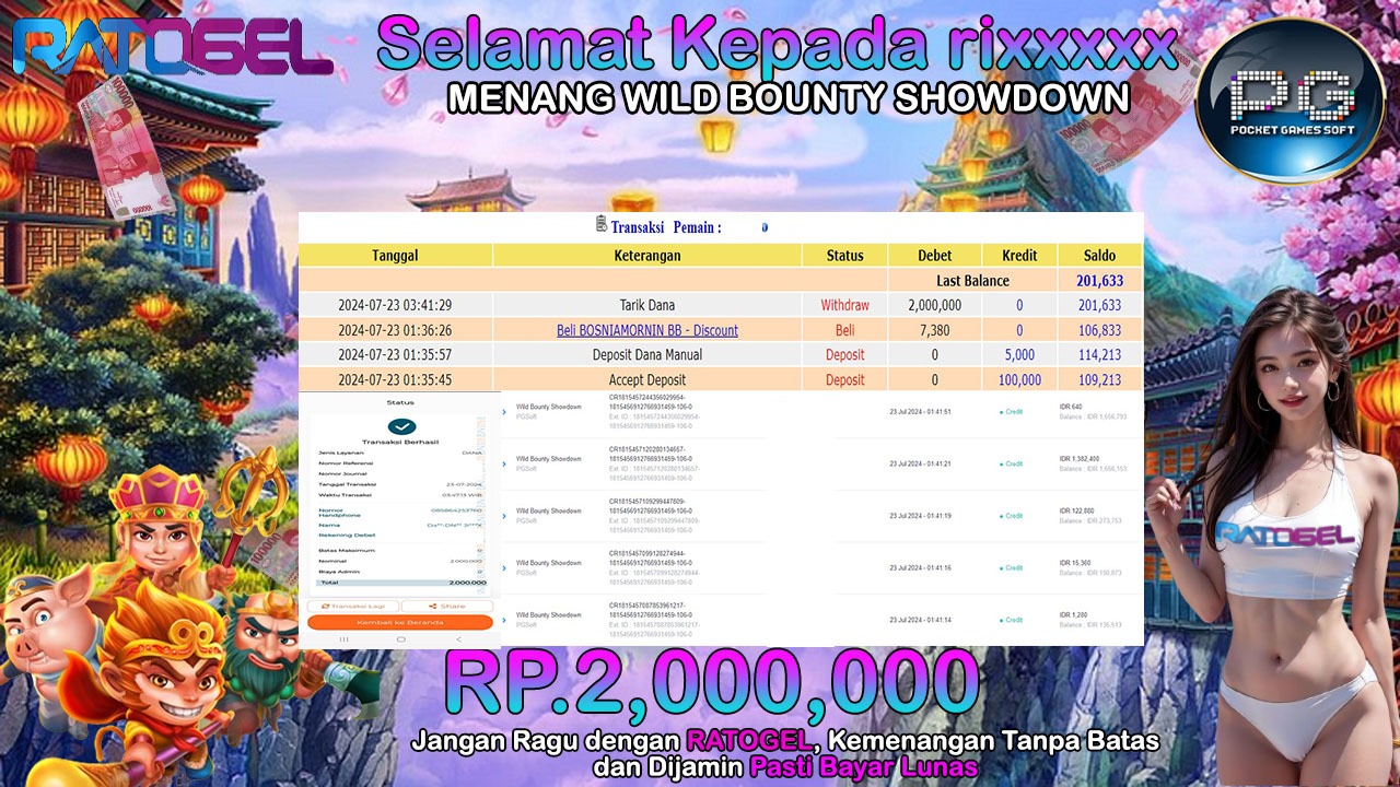 BUKTI JACKPOT SLOT WILD BOUNTY SHOWDOWN TERPERCAYA DI INDONESIA TGL 23-07-2024