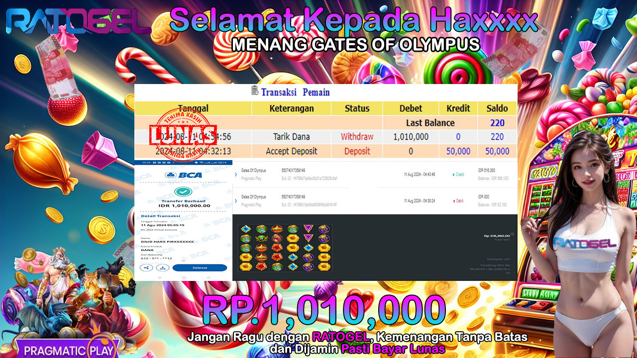 BUKTI JACKPOT SLOT GATES OF OLYMPUS TERPERCAYA DI INDONESIA TGL 11-08-2024