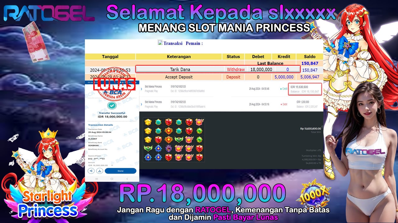 BUKTI JACKPOT SLOT MANIA PRINCESS TERPERCAYA DI INDONESIA TGL 29-08-2024