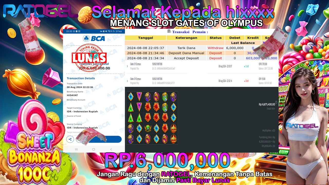 BUKTI JACKPOT SLOT GATES OF OLYMPUS  TERPERCAYA DI INDONESIA TGL 07-08-2024