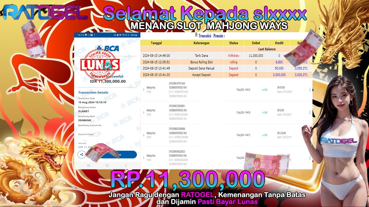 BUKTI JACKPOT SLOT MAHJONG WAYS TERPERCAYA DI INDONESIA TGL 15-08-2024