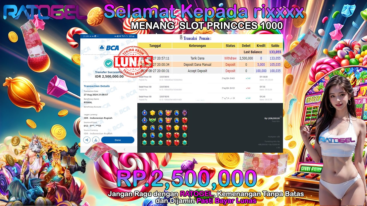 BUKTI JACKPOT SLOT STARLIGHT PRINCES 1000 TERPERCAYA DI INDONESIA TGL 27-08-2024