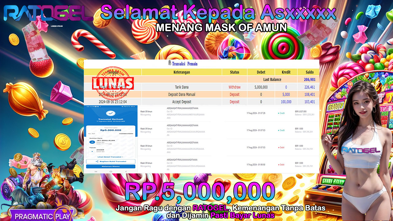 BUKTI JACKPOT SLOT MASK OF AMUN  TERPERCAYA DI INDONESIA TGL 17-08-2024