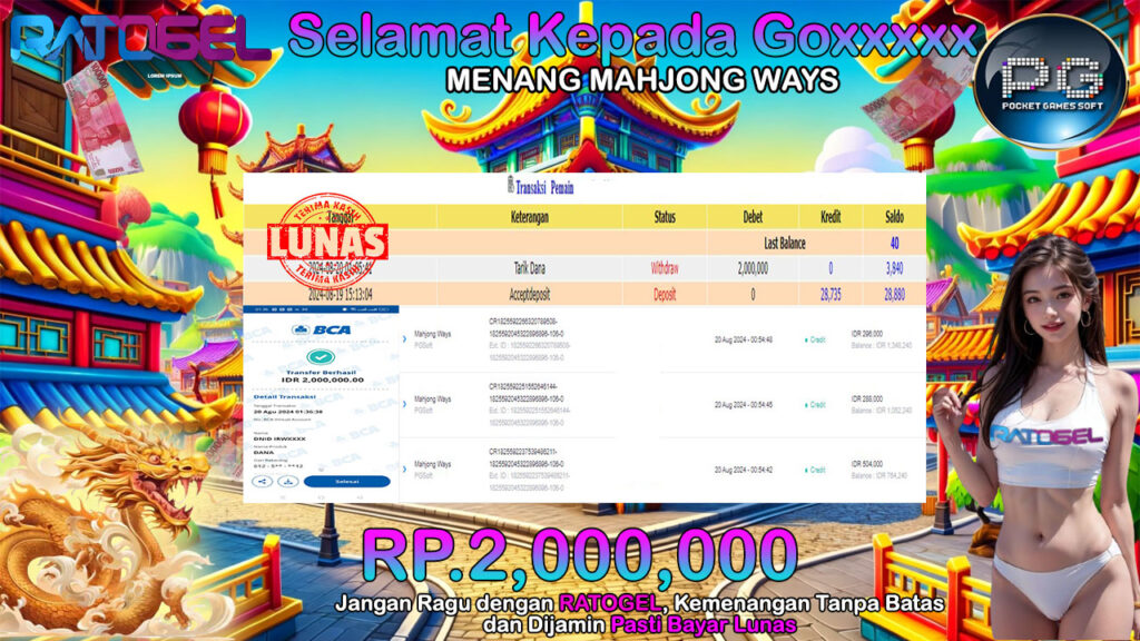 BUKTI JACKPOT SLOT MAHJONG WAYS  TERPERCAYA DI INDONESIA TGL 20-08-2024