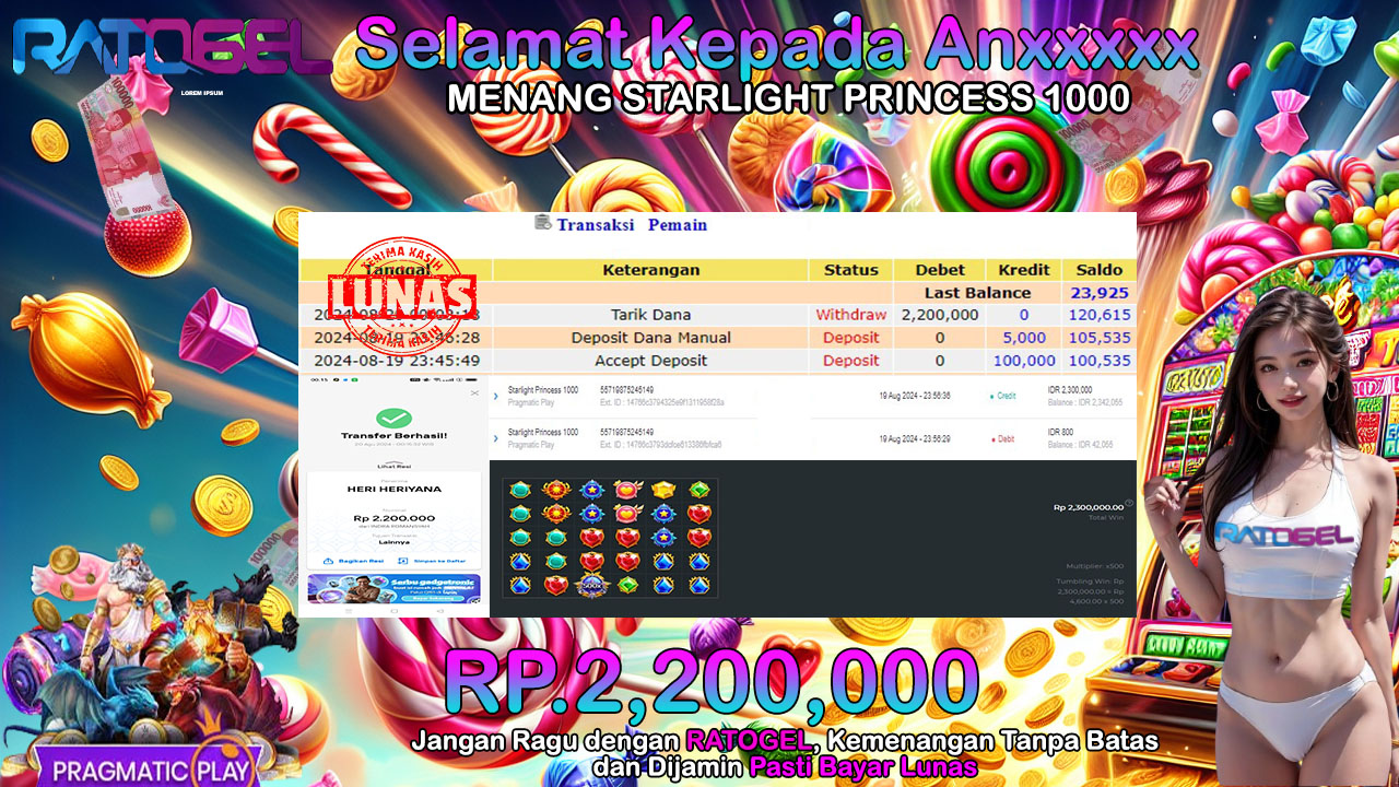 BUKTI JACKPOT SLOT STARLIGHT PRINCESS 1000 TERPERCAYA DI INDONESIA TGL 20-08-2024