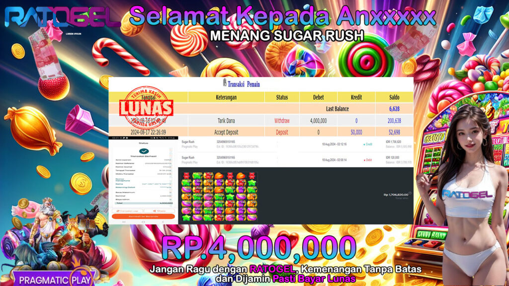 BUKTI JACKPOT SLOT SUGAR RUSH  TERPERCAYA DI INDONESIA TGL 18-08-2024