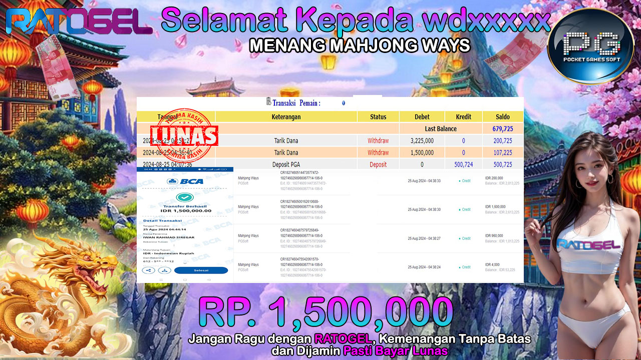 BUKTI JACKPOT SLOT MAHJONG WAYS  TERPERCAYA DI INDONESIA TGL 25-08-2024