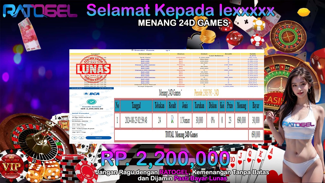 BUKTI JACKPOT LIVE CASINO 24D GAMES TERPERCAYA DI INDONESIA TGL 23-08-2024