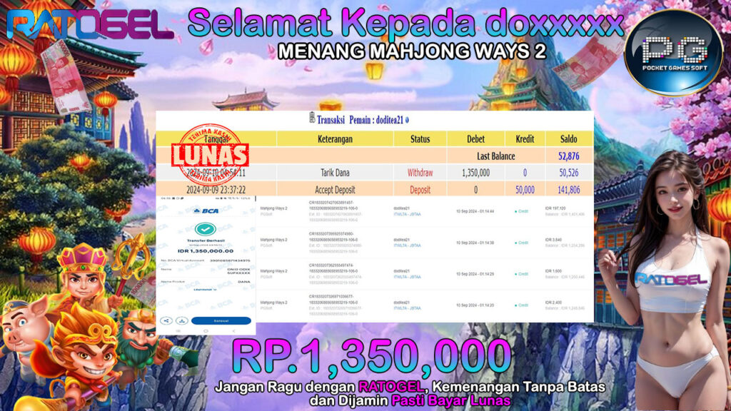 BUKTI JACKPOT SLOT MAHJONG WAYS 2 TERPERCAYA DI INDONESIA TGL 10-09-2024